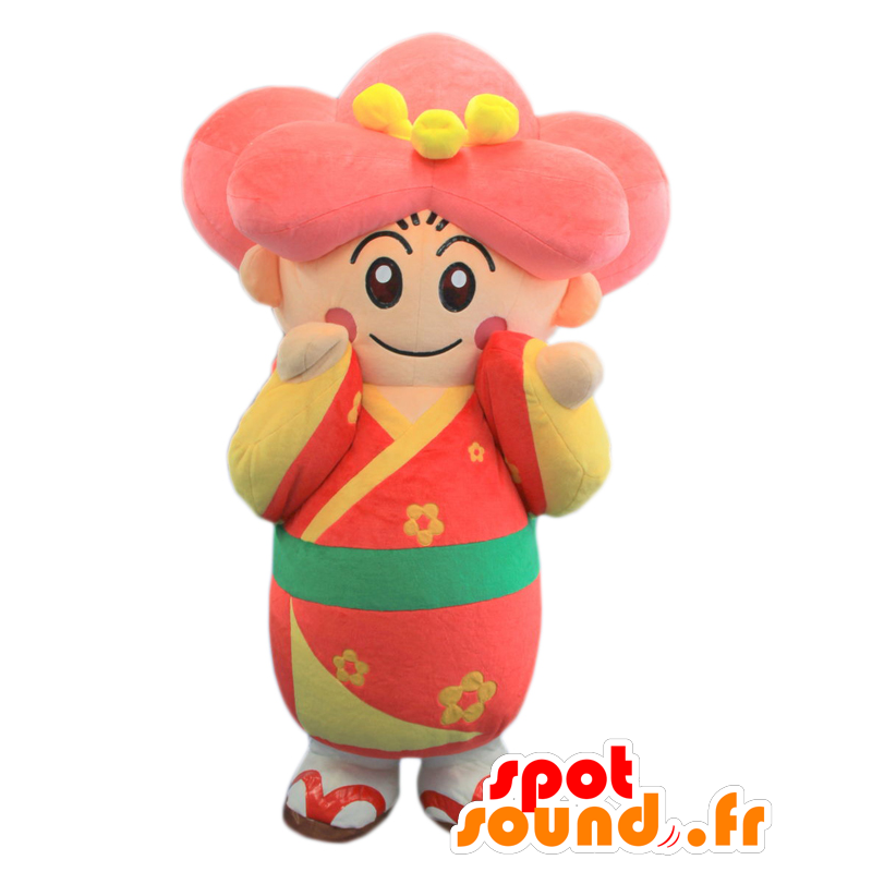 Mascotte d'Umeko-chan, fillette rose, avec une tunique rouge - MASFR25773 - Mascottes Yuru-Chara Japonaises