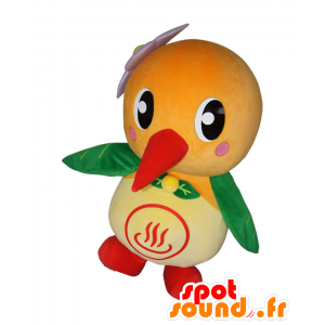 Yutotto mascotte, vogel, specht, oranje en groen beige - MASFR25777 - Yuru-Chara Japanse Mascottes