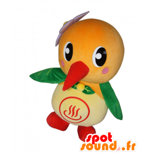 Yutotto maskot, fugl, hakkespett, oransje og grønn beige - MASFR25777 - Yuru-Chara japanske Mascots