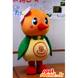 Yutotto maskot, fugl, hakkespett, oransje og grønn beige - MASFR25777 - Yuru-Chara japanske Mascots