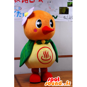 Yutotto mascotte, vogel, specht, oranje en groen beige - MASFR25777 - Yuru-Chara Japanse Mascottes