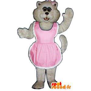 Mascot weiße Katze in rosa Kleid - MASFR006828 - Katze-Maskottchen