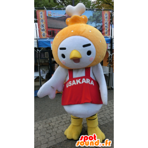 Mascot Usakara, valkoinen ja ruskea lintu, kana - MASFR25783 - Mascottes Yuru-Chara Japonaises