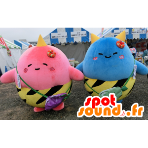 Mascots and Hatakki Takakki, pink and blue monsters - MASFR25784 - Yuru-Chara Japanese mascots