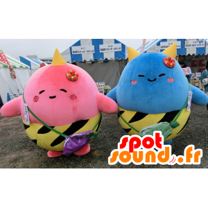 Maskottchen und Hatakki Takakki, rosa und blau Monster - MASFR25784 - Yuru-Chara japanischen Maskottchen