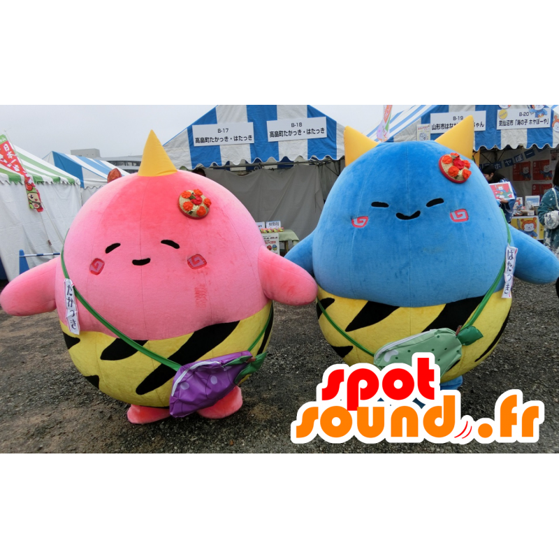 Mascottes de Takakki et de Hatakki, monstres rose et bleu - MASFR25784 - Mascottes Yuru-Chara Japonaises