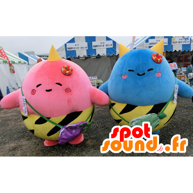 Maskottchen und Hatakki Takakki, rosa und blau Monster - MASFR25784 - Yuru-Chara japanischen Maskottchen