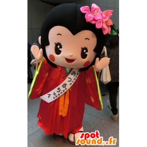 Mascota Otsuru chan, chica asiática con un vestido rojo - MASFR25791 - Yuru-Chara mascotas japonesas
