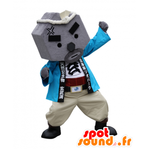 Mascotte de Gen-san, d'homme, de rocher, en tenue bleue et beige - MASFR25793 - Mascottes Yuru-Chara Japonaises