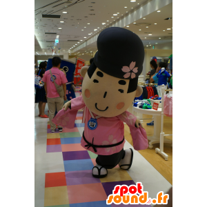 Michifu-kun maskot, asiatisk man, klädd i rosa - Spotsound