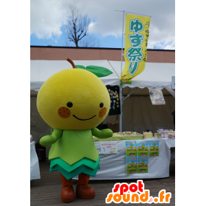 Yuzurin Maskottchen, gelber Apfel, grün und orange - MASFR25811 - Yuru-Chara japanischen Maskottchen