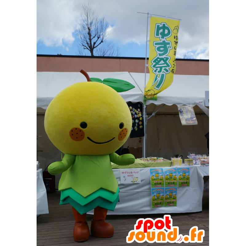 Yuzurin mascot, yellow apple, green and orange - MASFR25811 - Yuru-Chara Japanese mascots