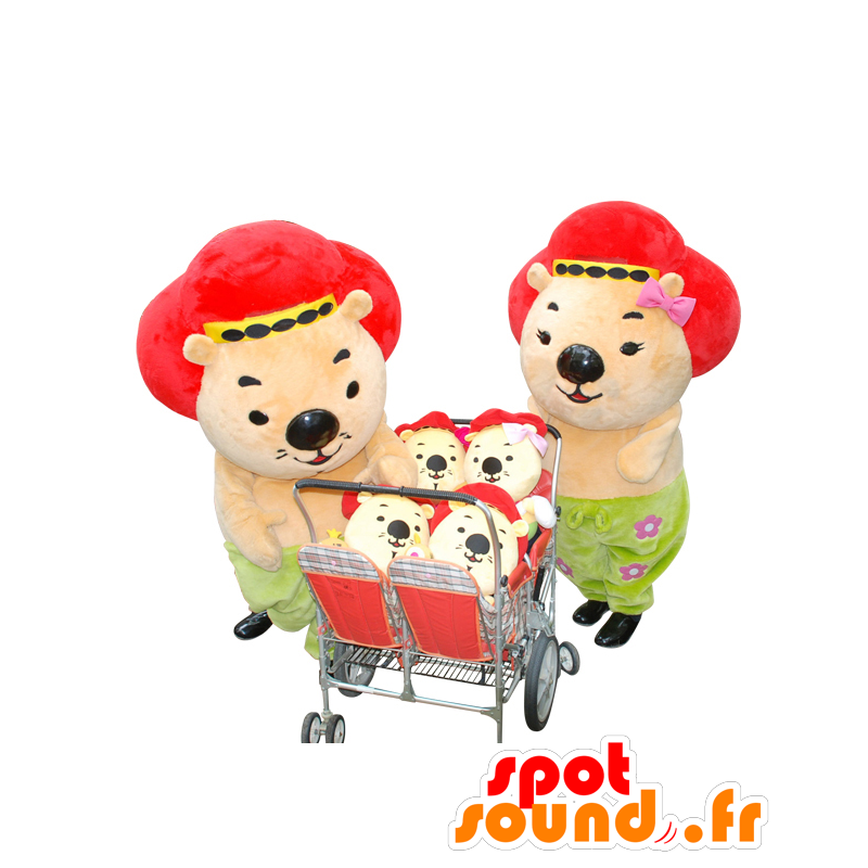 Mascottes de la Famille Fukumaru, 2 castors, avec leurs bébés - MASFR25813 - Mascottes Yuru-Chara Japonaises