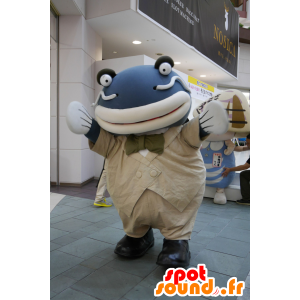 Lääkäri Mascot Monni, sininen kala, pukeutunut beige - MASFR25814 - Mascottes Yuru-Chara Japonaises