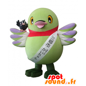 Kai-chan maskot, stor grøn og rød fugl - Spotsound maskot