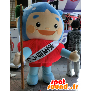 Mascotte de Polka Dot, bonhomme bleu et rouge, très souriant - MASFR25821 - Mascottes Yuru-Chara Japonaises