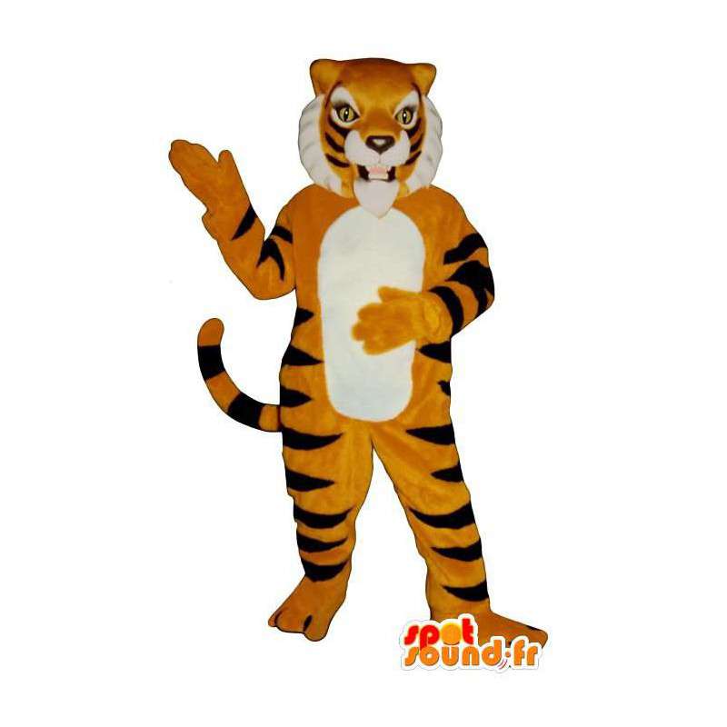 Oranssi tiikeri raidallinen musta puku - MASFR006833 - Tiger Maskotteja