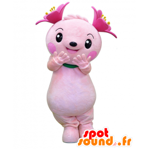 Kimipyon maskot, rosa nallebjörn, med blommor - Spotsound maskot