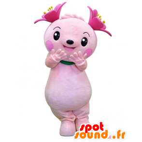 Kimipyon Maskottchen, rosa Teddybären mit Blumen - MASFR25822 - Yuru-Chara japanischen Maskottchen