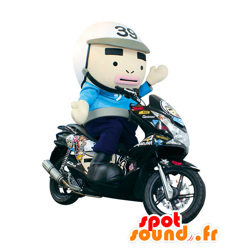 Maskot 39 dreng, motorcykel, politibetjent, i uniform -