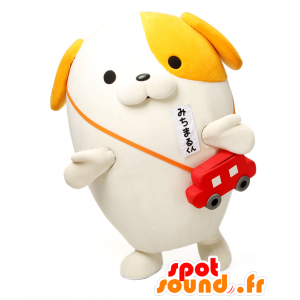 Mascot Michimaru-kun, bílá a oranžová pes, obří - MASFR25824 - Yuru-Chara japonské Maskoti