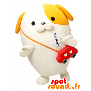 Mascot Michimaru-kun, hvit og oransje hund, kjempe - MASFR25824 - Yuru-Chara japanske Mascots