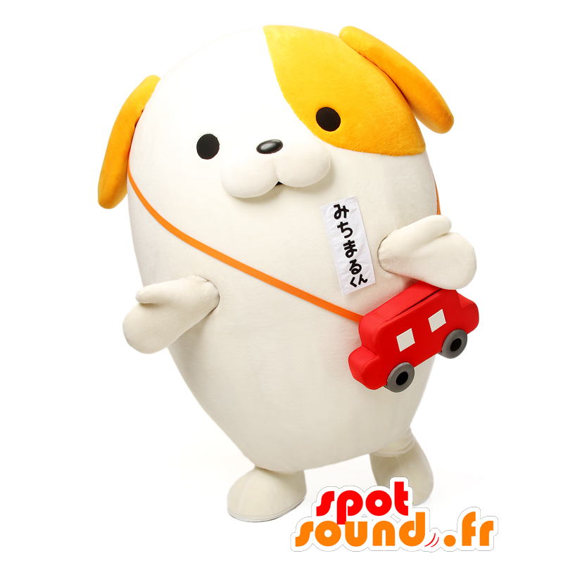 Mascot Michimaru-kun, hvit og oransje hund, kjempe - MASFR25824 - Yuru-Chara japanske Mascots