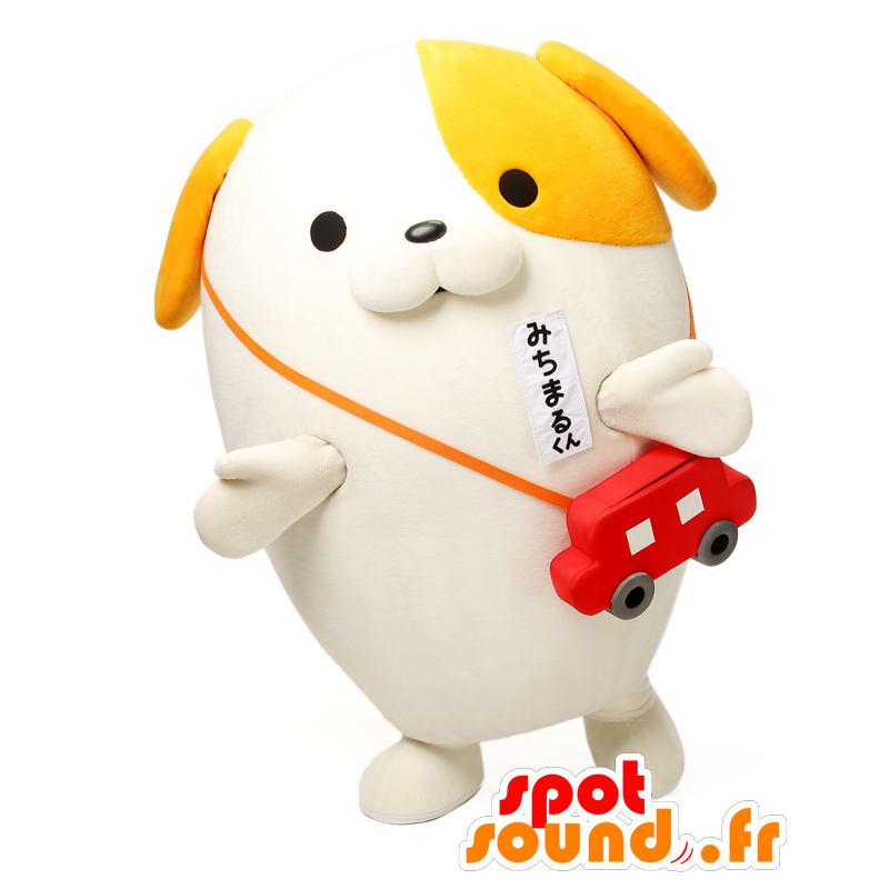 Mascot Michimaru-kun, witte en oranje hond, reuze - MASFR25824 - Yuru-Chara Japanse Mascottes