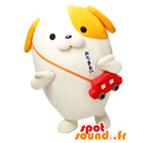 Mascotte de Michimaru-kun, de chien blanc et orange, géant - MASFR25824 - Mascottes Yuru-Chara Japonaises