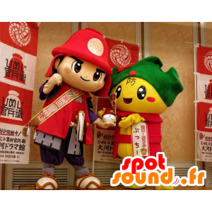 Mascottes Kanbee en Butchi, samurai en gele pluche - MASFR25832 - Yuru-Chara Japanse Mascottes