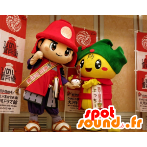 Maskoter Kanbee og Butchi, samurai og gul plysj - MASFR25832 - Yuru-Chara japanske Mascots