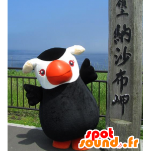 Erika-chan maskot, stor sort-hvid fugl - Spotsound maskot