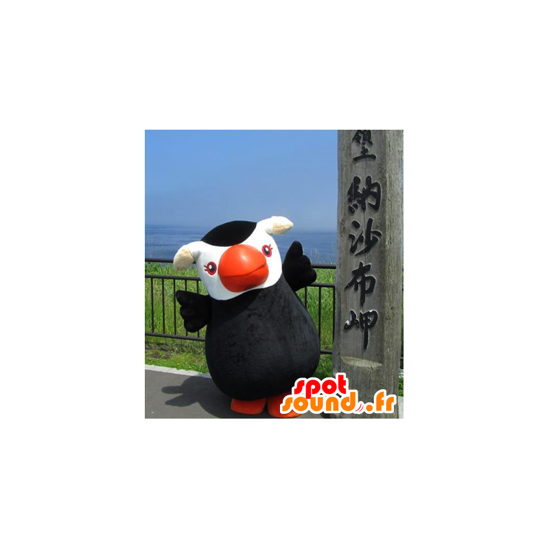 Erika-chan maskot, stor sort-hvid fugl - Spotsound maskot