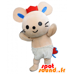 Mascotte de Tyuppi, souris, lapin beige avec un slip blanc - MASFR25837 - Mascottes Yuru-Chara Japonaises