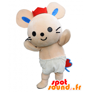 Tyuppi mascotte, muis, konijn beige met een witte slip - MASFR25837 - Yuru-Chara Japanse Mascottes