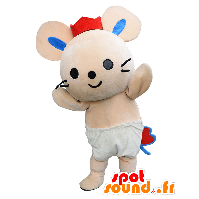 Mascotte de Tyuppi, souris, lapin beige avec un slip blanc - MASFR25837 - Mascottes Yuru-Chara Japonaises