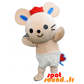 Tyuppi mascot, mouse, rabbit beige with white slip - MASFR25837 - Yuru-Chara Japanese mascots