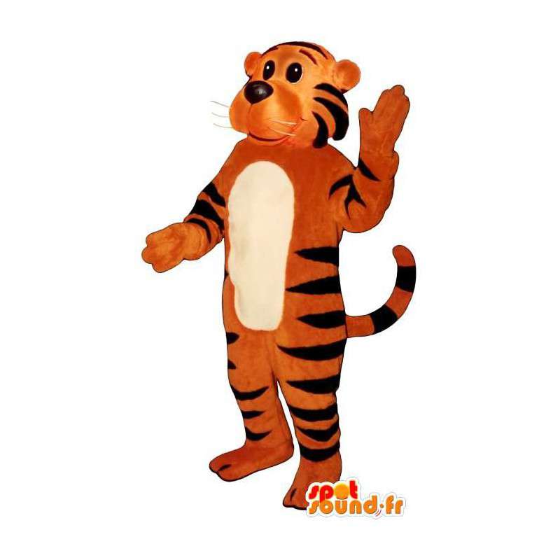 Mascotte de tigre orange zébré de noir. Déguisement de tigre - MASFR006835 - Mascottes Tigre