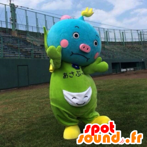 Asabu mascotte, blu maiale, verde e rosa - MASFR25841 - Yuru-Chara mascotte giapponese