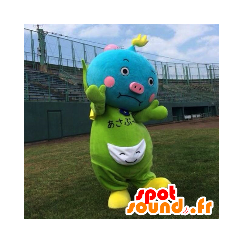 Mascot Asabu, azul porco, verde e rosa - MASFR25841 - Yuru-Chara Mascotes japoneses