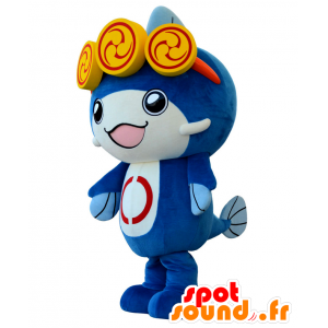 Mascot Itakuran, blå og hvit fisk, veldig smilende - MASFR25845 - Yuru-Chara japanske Mascots