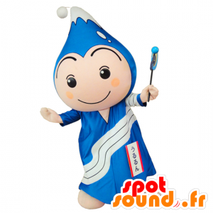 Mascotte d'Ururun, de bonhomme bleu et blanc, avec une montagne - MASFR25848 - Mascottes Yuru-Chara Japonaises