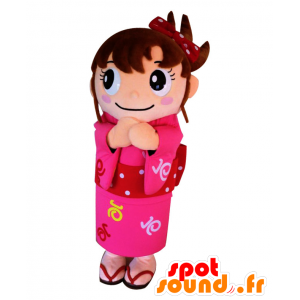 Maskot daiko, dívka s hezké růžové šaty - MASFR25852 - Yuru-Chara japonské Maskoti