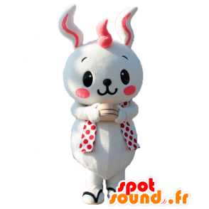 Beppyon Maskottchen, Kaninchen, weiß und rosa, tupfen - MASFR25853 - Yuru-Chara japanischen Maskottchen