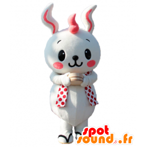 Beppyon mascotte, coniglio, bianco e rosa, pois - MASFR25853 - Yuru-Chara mascotte giapponese