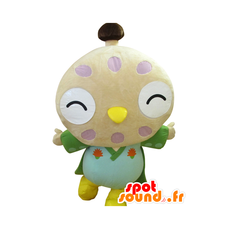 Mascot Chonan Machi, gran pájaro de color beige, con un kimono - MASFR25856 - Yuru-Chara mascotas japonesas