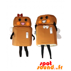 Flat-chan mascot and Stick Chan, 2 brown fireflies - MASFR25865 - Yuru-Chara Japanese mascots
