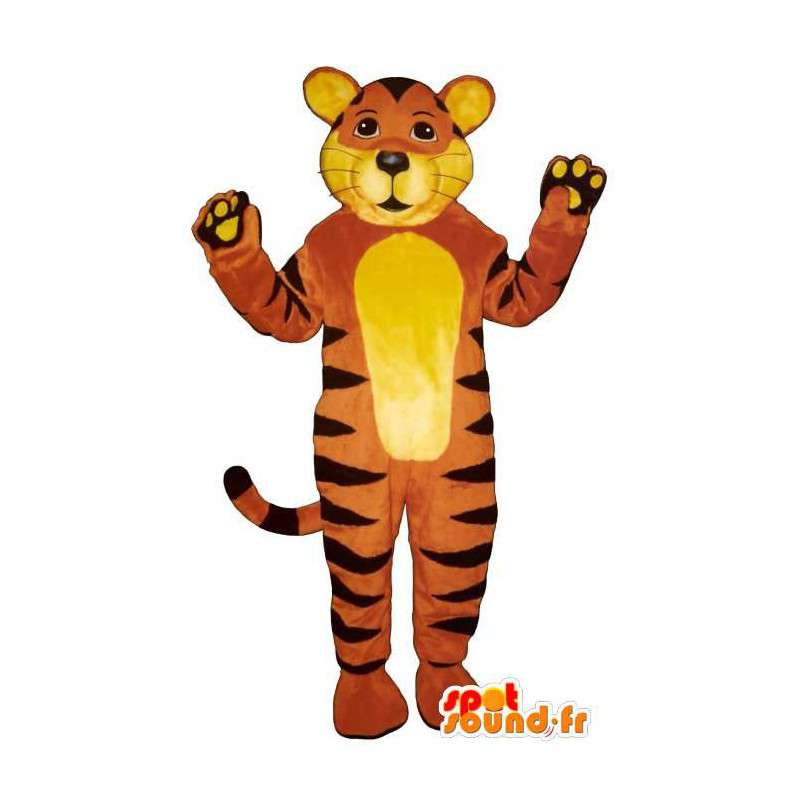Gul, orange och svart tigermaskot - Spotsound maskot