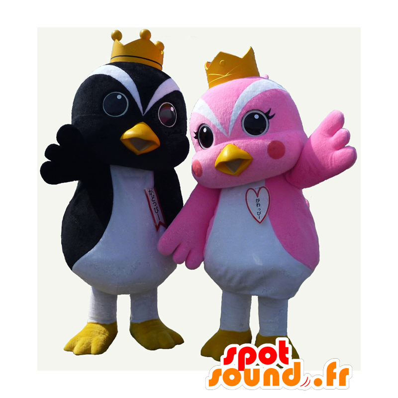 Maskoter Doppi og Gawa, ganske fugler, en svart og en rosa - MASFR25867 - Yuru-Chara japanske Mascots