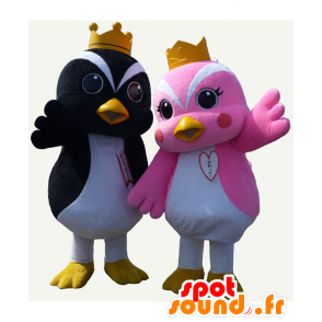 Mascotas y Doppi Gawa, pájaros bonitos, uno negro y otro de color rosa - MASFR25867 - Yuru-Chara mascotas japonesas